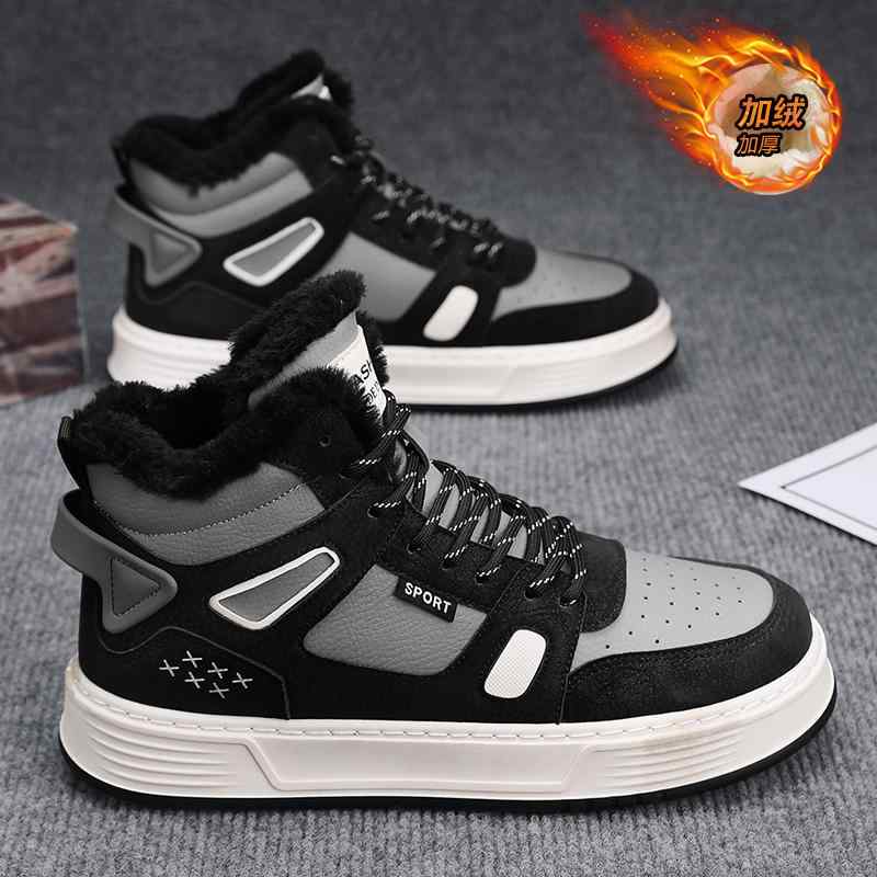 メンズ コットン 秋 冬 スポーツ シューズ スニーカー ベルベット 厚手 ハイ カット シューズ 中学生 スポーツ ランニング シューズ