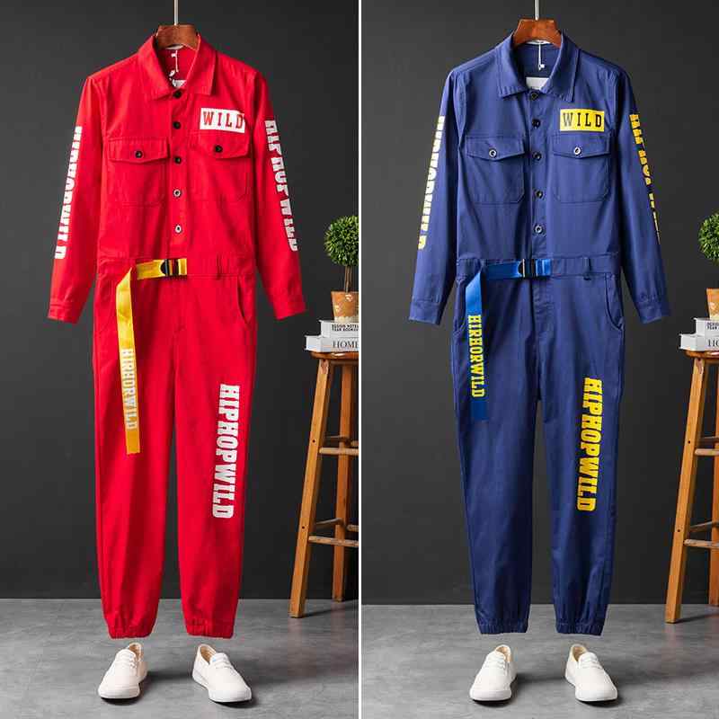 ジャケット レディース カジュアル つなぎ オーバー オール 作業着 ヒップ ホップ パフォーマンス 衣類 ジャンプ スーツ 用 韓国 プリント スーツ バー 作業着 レッド