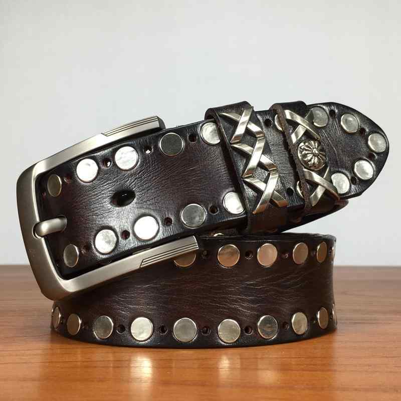 メンズ カジュアル ジーンズ ベルト おしゃれ ベルト 最上層 牛革 ベルト スタッズ ピン バックル ファッション ズボン ベルト