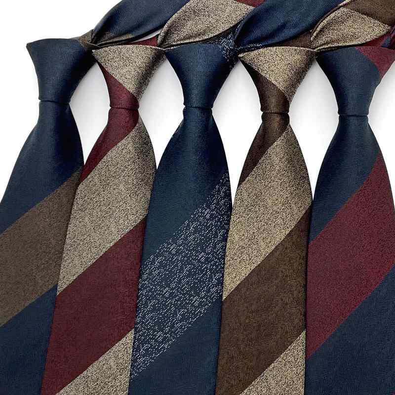 メンズ フォーマル ネクタイ ビジネス ブリ ティッシュ ファッション コーヒー ワイン レッド カラーマッチング ワイド ストライプ スーツ 新郎 結婚式 レトロ 手結び式
