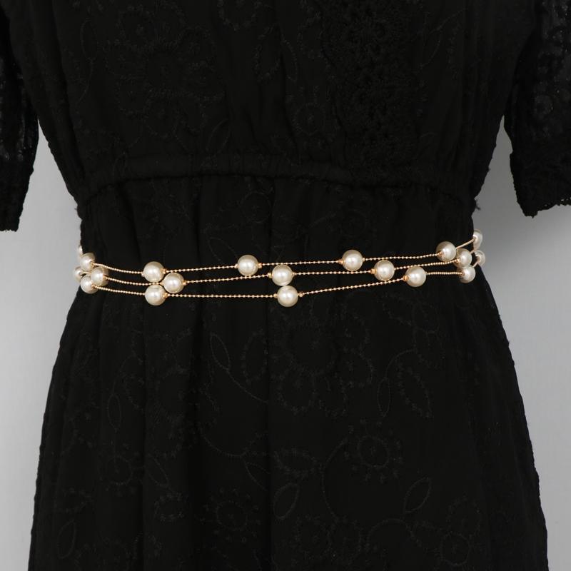 レディース 夏 ベルト おしゃれ アメリカ 白 パール 多層 薄手 ウエスト チェーン 装飾 服 ズボン シンプル ベルト