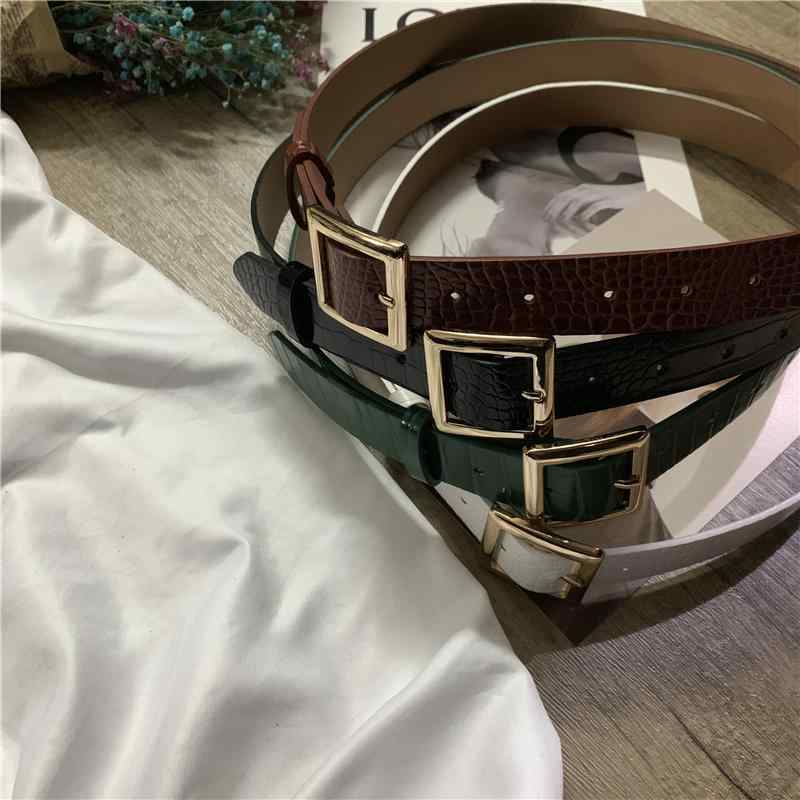 ドレス レディース カジュアル ベルト テクスチャ クロコダイル パターン pu ゴールド スクエアバックル ベルト シンプル 学生