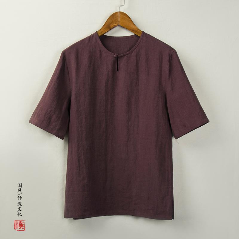 シャツ メンズ 夏 修行服 カンフー 太極拳 修行 瞑想 服 綿麻 ゆったり 服 半袖 T ボタン ダウン 唐装 茶師服 麻 トップス 漢服