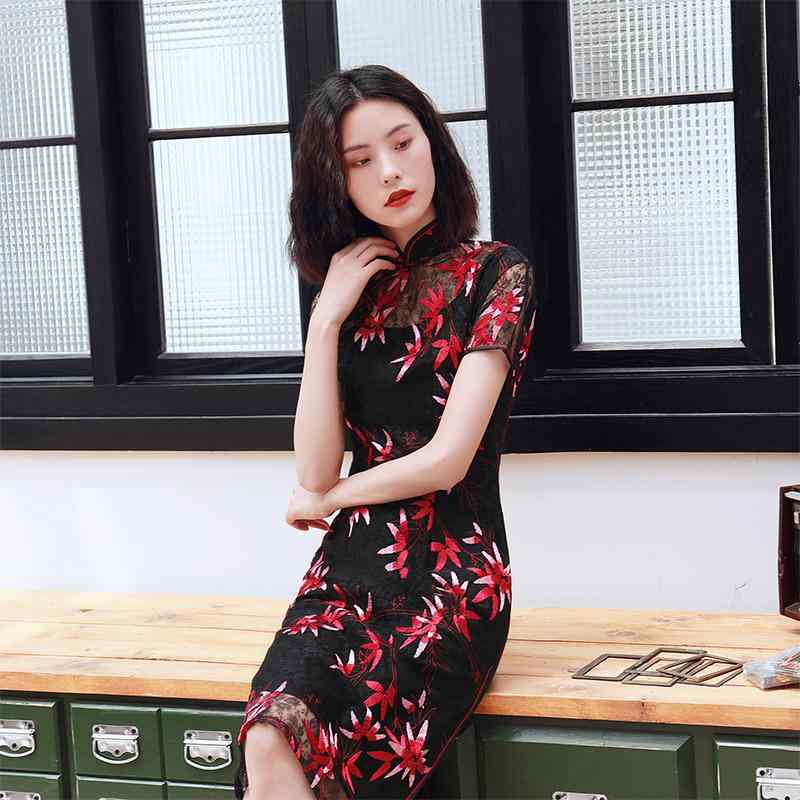 Other - ドレス レディース 春 夏 チャイナ かわいい パフォーマンス 撮影 衣装 レース ヒップ カバー 古風 ミドル丈 刺繍