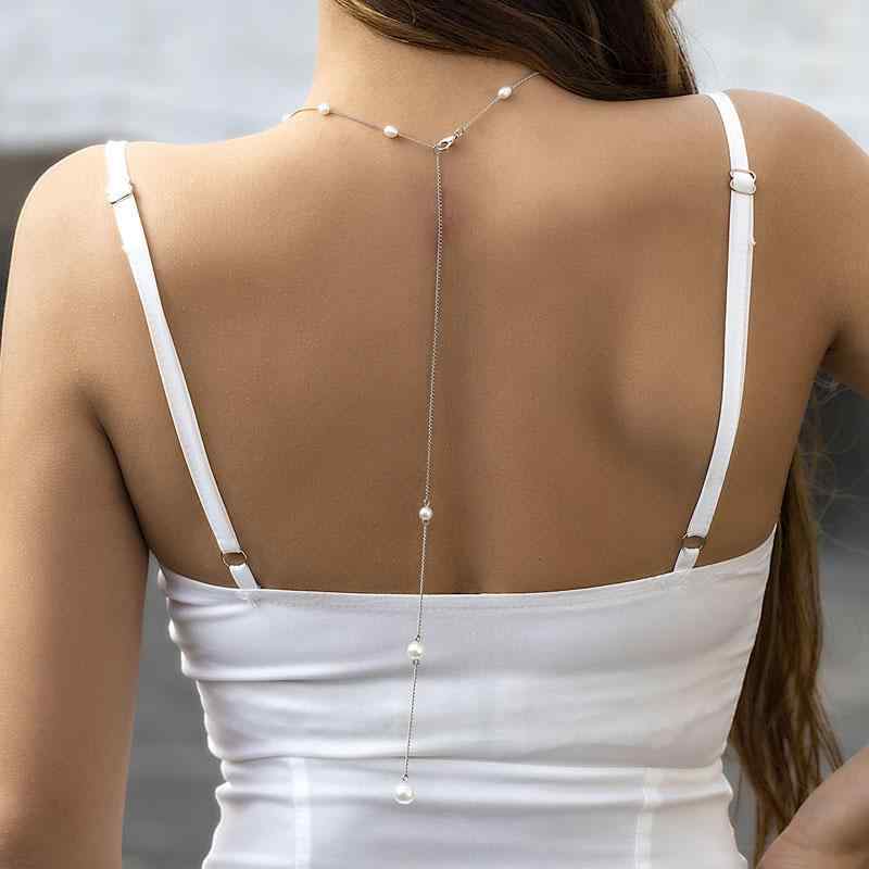 スカート 夏 オーバル 人工 パール タッセル バック チェーン 女性 シンプル ファッション ディープ V