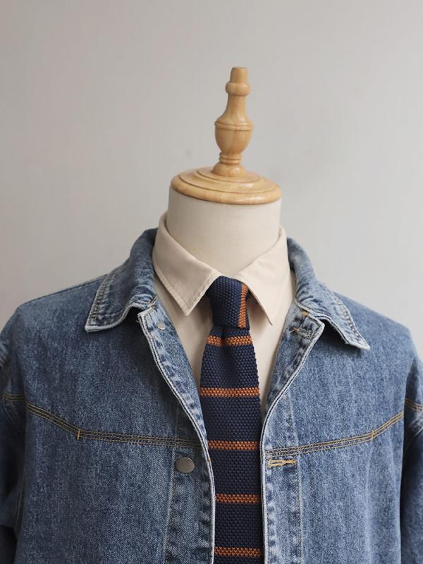 メンズ ニット ネクタイ おしゃれ レトロ アメカジ 7 CM ダーク 系 ストライプ コーヒー ネイビー グレー 紳士 ヤッピー