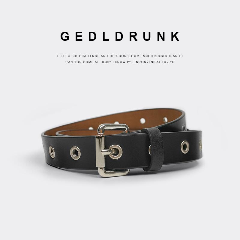 レディース 革 ベルト ジーンズ ベルト フル ホール スタッズ パンク ブラック 装飾 牛革 ベルト