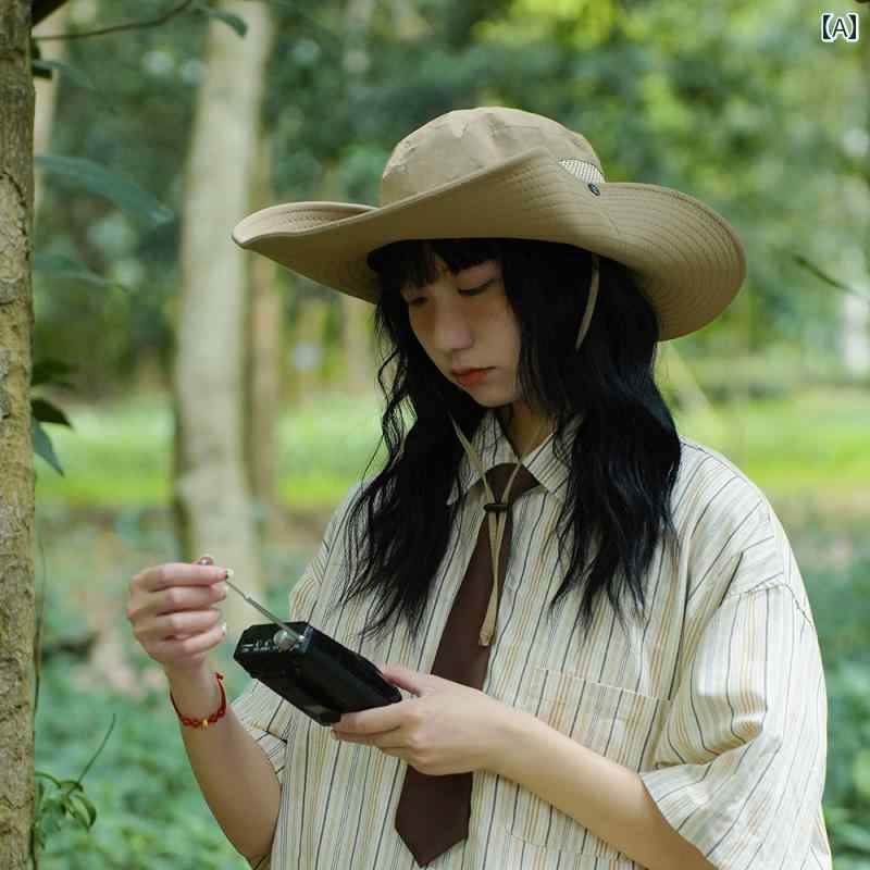 セキュアデポのレディース 夏 帽子 キャンプ つば広 釣り帽子 日焼け防止 ハイキング 屋外 ハイキング サンシェード カウボーイハット メンズ｜アングル2