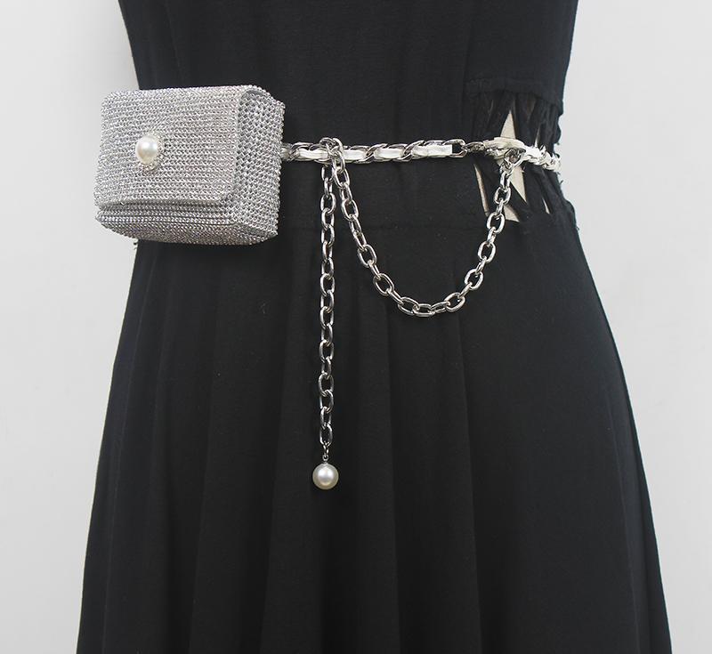 レディース ベルト バッグ パール ウエスト チェーン バッグ 豪華感 質 スーパー ミニ バッグ フル ウ..