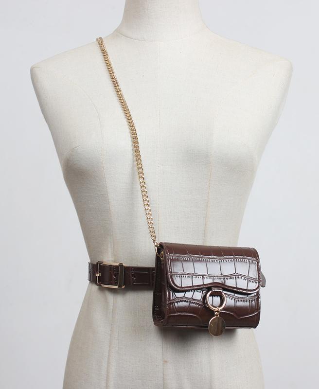 レディース 秋 ベルト バッグ バッグ ファッション クロコダイル 柄 シングル ショルダース モール スクエアバッグ ブラウン クロス ボディバッグ