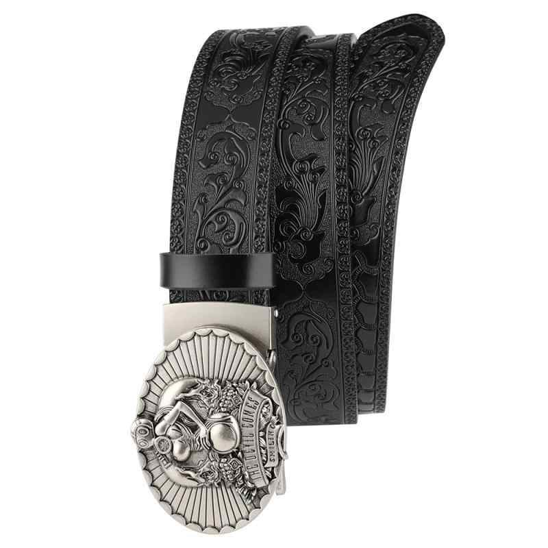メンズ ベルト ウエスタン バイカー かっこいい デビル 自動 バックル 装飾 バックル ウエスト 革 ズボン 二層 牛革(4)