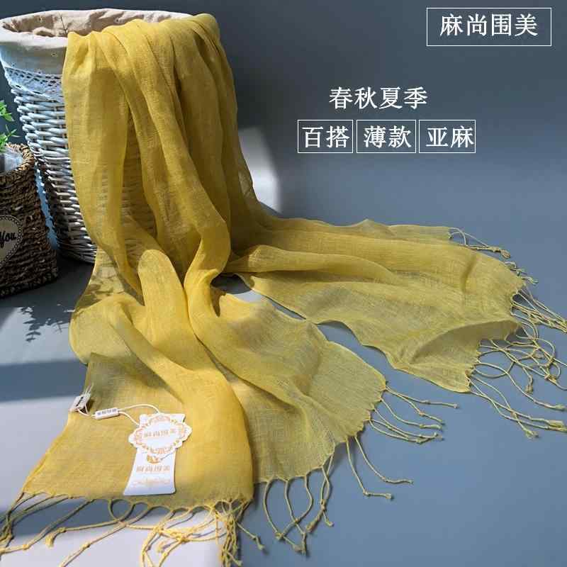 Cotton - レディース コットン 春 夏 スリム リネン スカーフ フレッシュ 日焼け防止 薄手 リネン ロング スカーフ ショール
