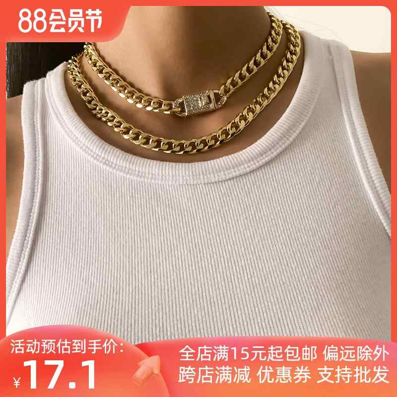 アクセサリー レディース ネックレス ヒップ ホップ ヒップ ホップ キューバ 二層 ネックレス イン ライト クール 鎖骨 女子 誇張 チェーン