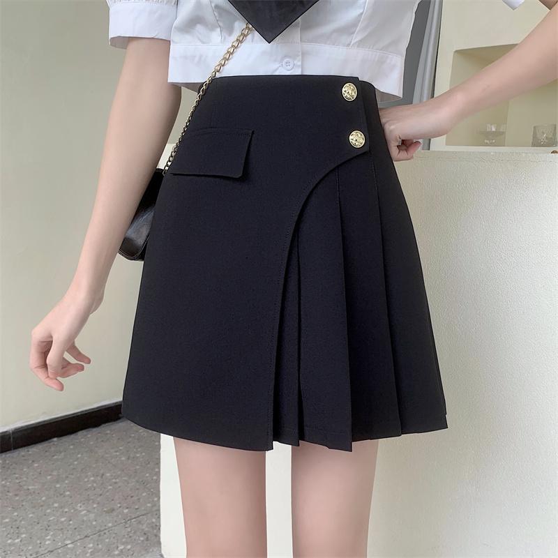 スカート レディース 春 ハイウエスト スーツ プリーツ 大きいサイズ お腹 カバー 黒 ヘボン 着痩せ aライン ショート イレギュラー ヒップ カバー