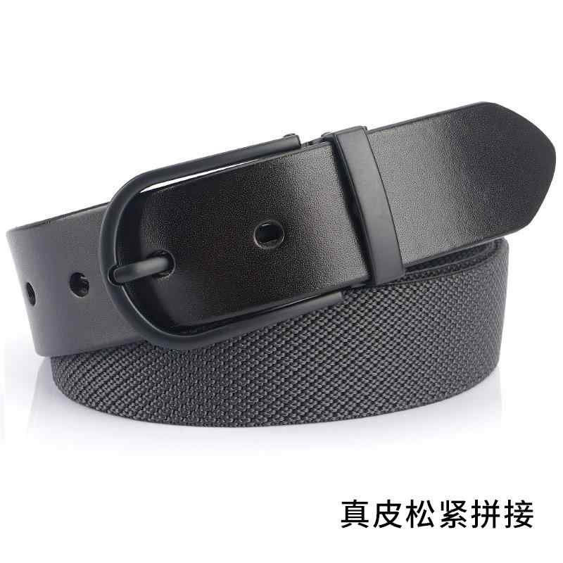 レディース カジュアル 革 弾性 スプライシング ベルト 最上層 牛革 ズボン ベルト ピン バックル 弾性 ベルト