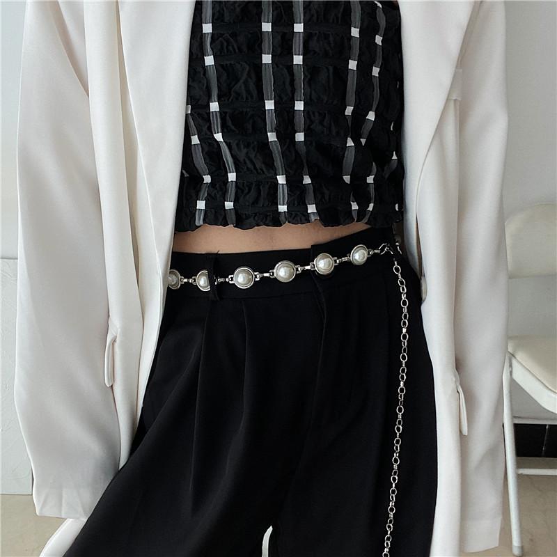 シャツ レディース ウエスト チェーン ベルト フレンチ メタル パールベルト フェミニン エレガント ス..