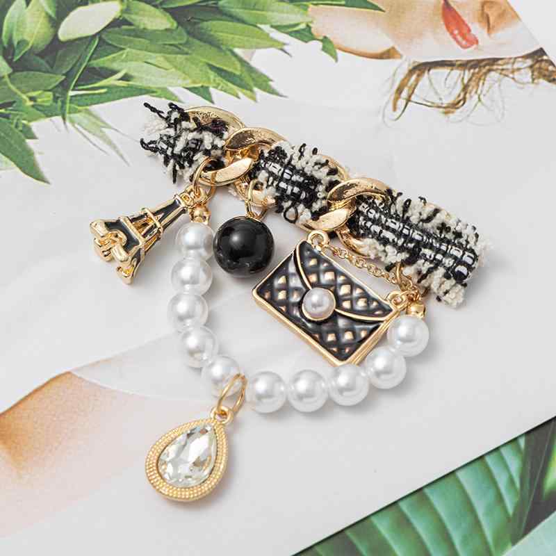 アクセサリー レディース ブラック クラシック エッフェル 塔 バッグ パールペンダント 大きい ピン 韓国 小さい フレグランス 衣類