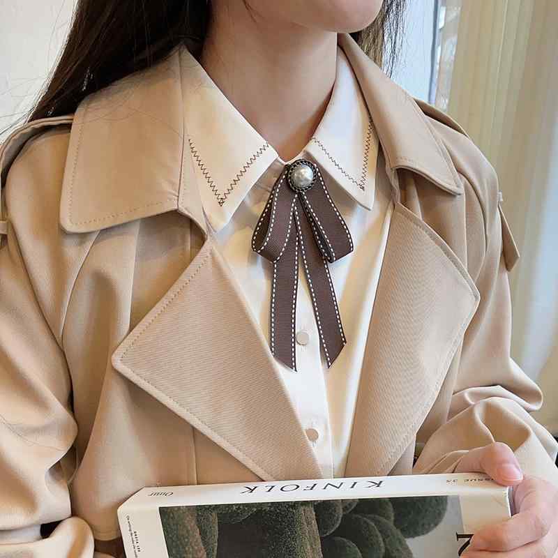 シャツ レディース 蝶 ネクタイ ボウタイ ブラウン コーヒー カラー 襟 リボン プロ 襟 フラワーバンク 装飾 ストリーマー ピン