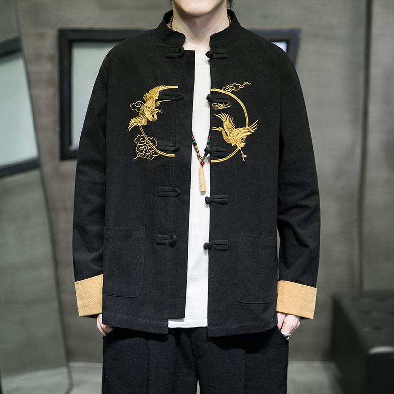 ジャケット メンズ 秋 春 唐 スーツ 中華風 綿 リネン 漢服 プレート バックル 刺繍 中国 リネン アンティーク
