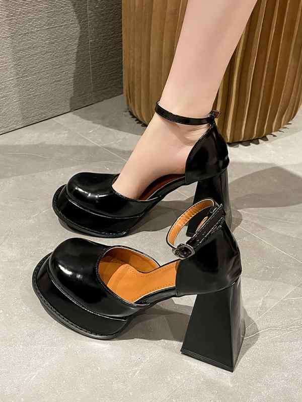 レディース 秋 冬 シューズ フランス レトロ メリージェーン 靴 ハイヒール 防水 靴底 厚手 ヒール 一文字 バックル シングル シューズ