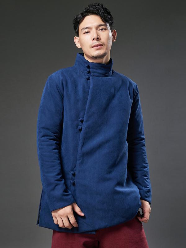ジャケット メンズ 冬 カンフー着 太極拳 中華風 漢服 綿入り 用 斜め ブレスト レトロ 中華風 綿入り 唐服 厚手 修行僧 綿