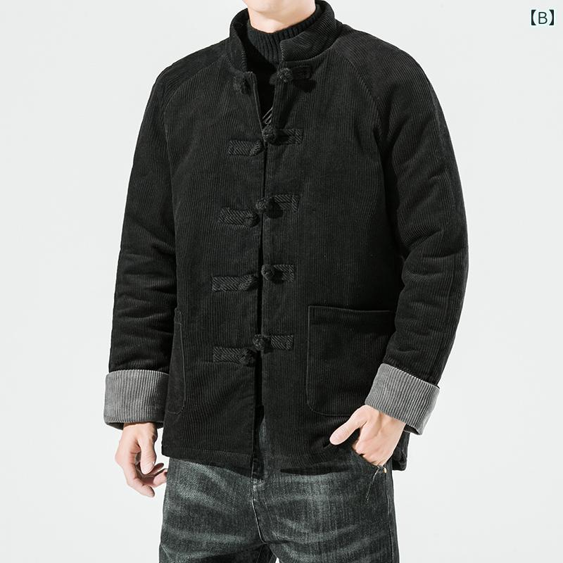 ジャケット メンズ 冬 キルティング 唐 スーツ 中華風 レトロ 厚手 綿 中華風 プレート バックル アンティーク コーデュロイ 綿
