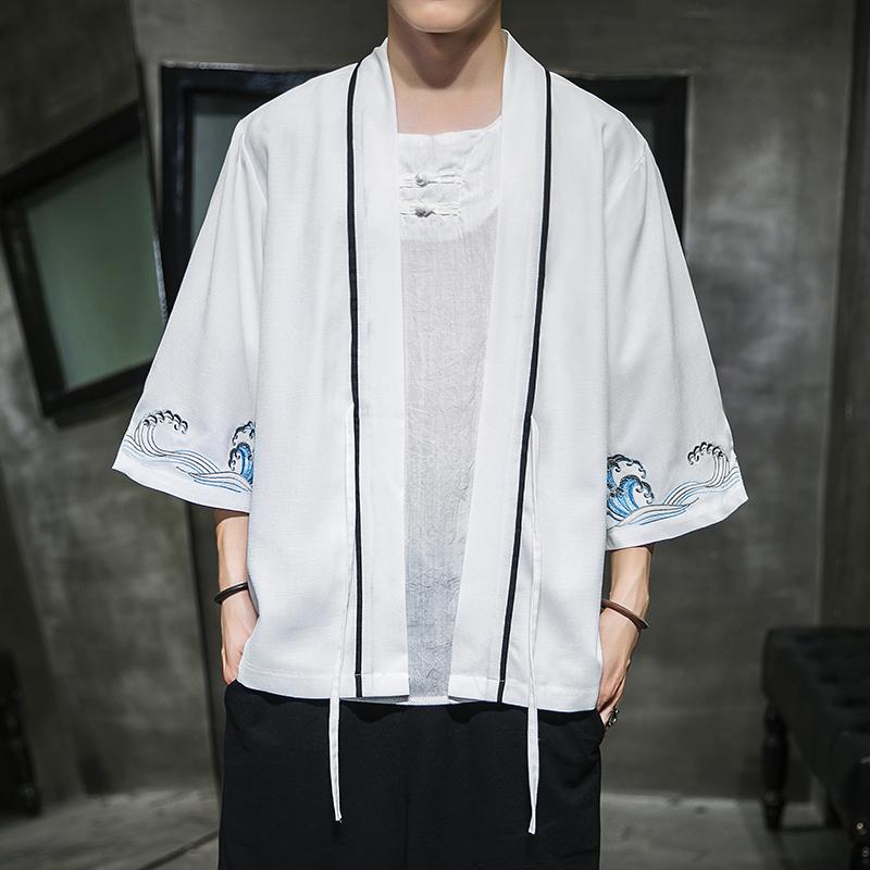 Men's Summer Casual Jacket, Retro Embroidery, Hanbok Style Cardigan, Chinese Style, Fairy Design, Lightweight, Cooling Robe