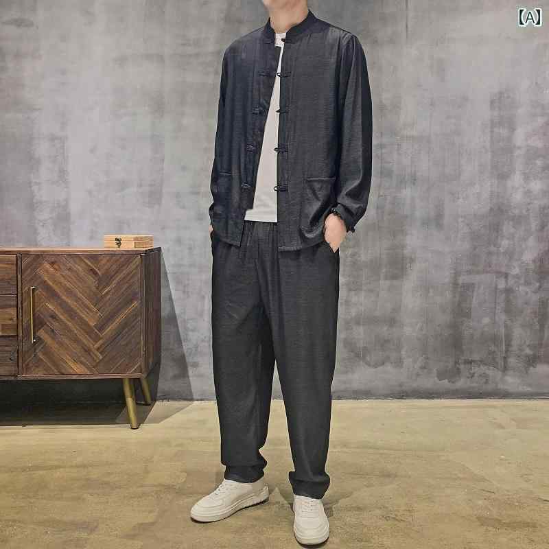 ジャケット メンズ 秋 春 中華風 唐装 スーツ レトロ スタンドカラー 毛沢東 スーツ 中国 デニム ジーンズ ツーピース セット secure-depo-10457995 セキュアデポ サンプル画像2