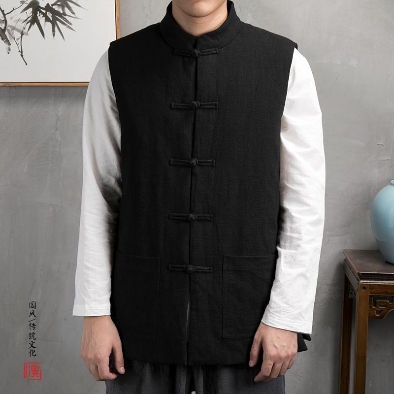 ジャケット メンズ 冬 カンフー着 太極拳 用 厚手 綿 ベスト 中国 ベスト 綿麻 ノースリーブ 唐服 鎧 ..