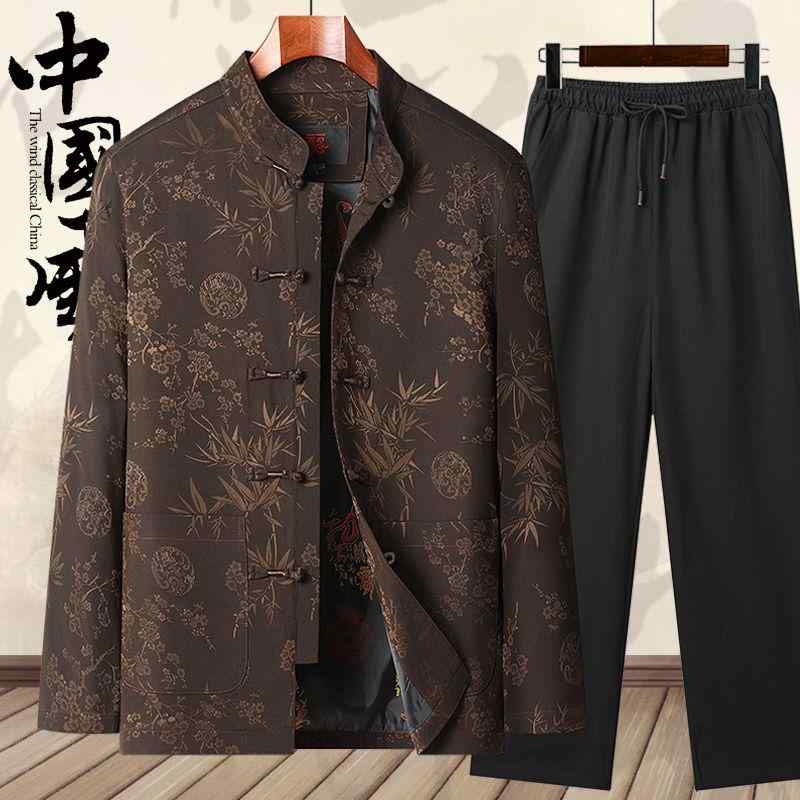 ジャケット メンズ 秋 春 カンフー着 太極拳 唐服 お父さん レトロ おじいちゃん 中華風 高齢者 漢服 スーツ