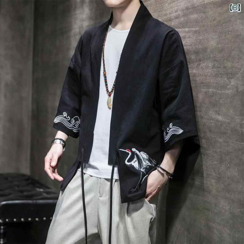 ジャケット メンズ 中国 唐 スーツ 刺繍 漢服 中華風 ファッション マント 着物 エスニック リネン ガウン