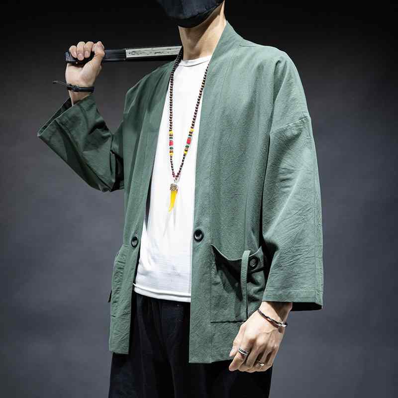 コート メンズ 夏 中華風 薄手 漢服 カーディガン 日焼け防止 服 綿 リネン ローブ 着物 リネン 浮世絵
