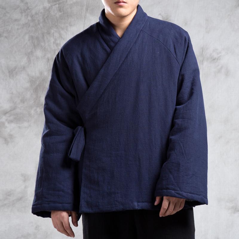 ジャケット メンズ 冬 厚手 暖かい 綿 中華風 斜め 漢服 綿 リネン 綿 瞑想 スーツ パン スーツ