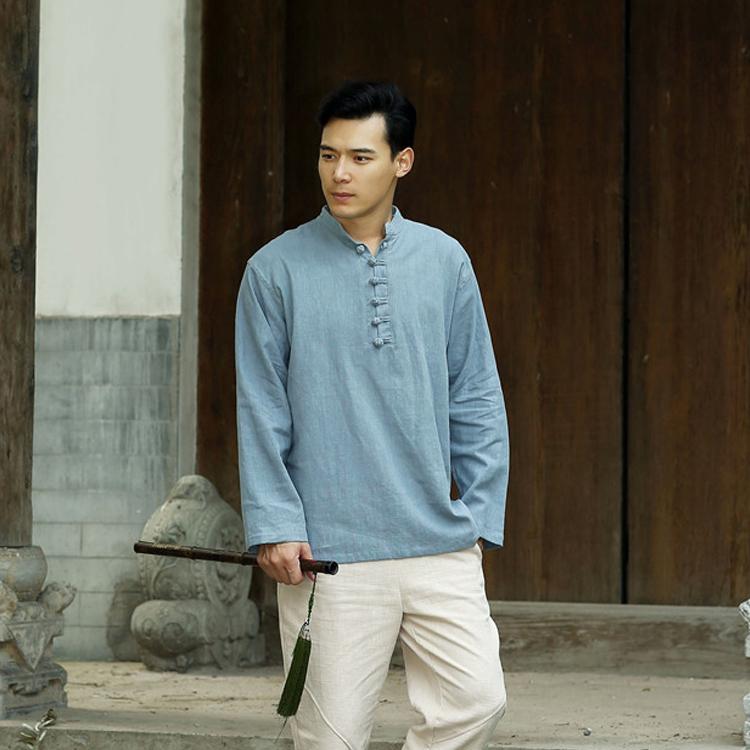 Other Apparel - シャツ メンズ 秋 春 長袖 中華風 紳士服 中華風 大きいサイズ プルオーバー リネン スタンドカラー プレート ボタン T