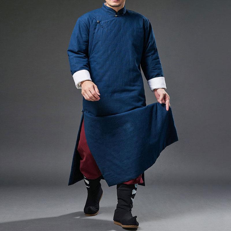 ジャケット メンズ 中華風 厚手 綿 レトロ 中華風 ローブ 民族風 ガウン 斜め襟 マンダリン スタンドカ..