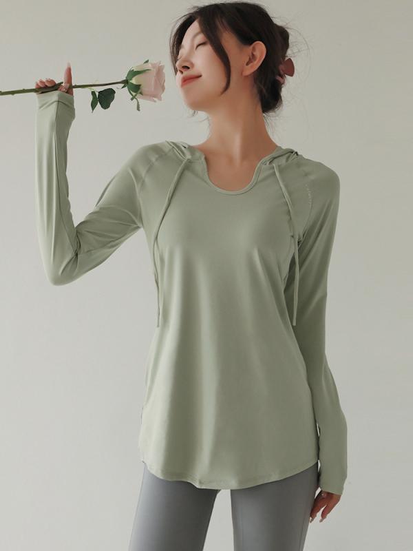 レディース 秋 長袖 ゆったり ヨガ ウェア 速乾 通気性 スポーツ トップス ハイエンド フード付き フィットネスウェア