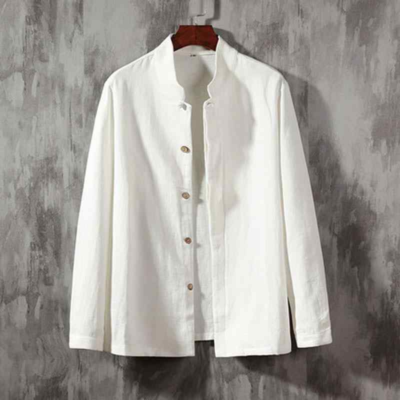 シャツ メンズ カジュアル 長袖 中華風 リネン スタンドカラー 中華風 綿 リネン レトロ 唐装 トップス