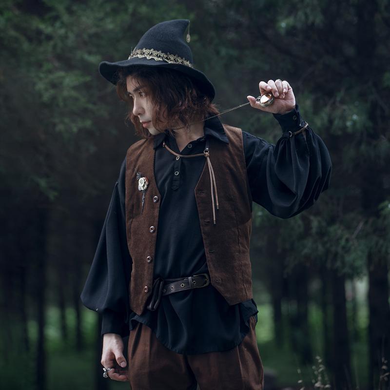 アクセサリー メンズ 秋 冬 カジュアル コスプレ 撮影 小道具 コーヒー 色 コーデュロイ レトロ ブラウン Vネック スーツ ベスト