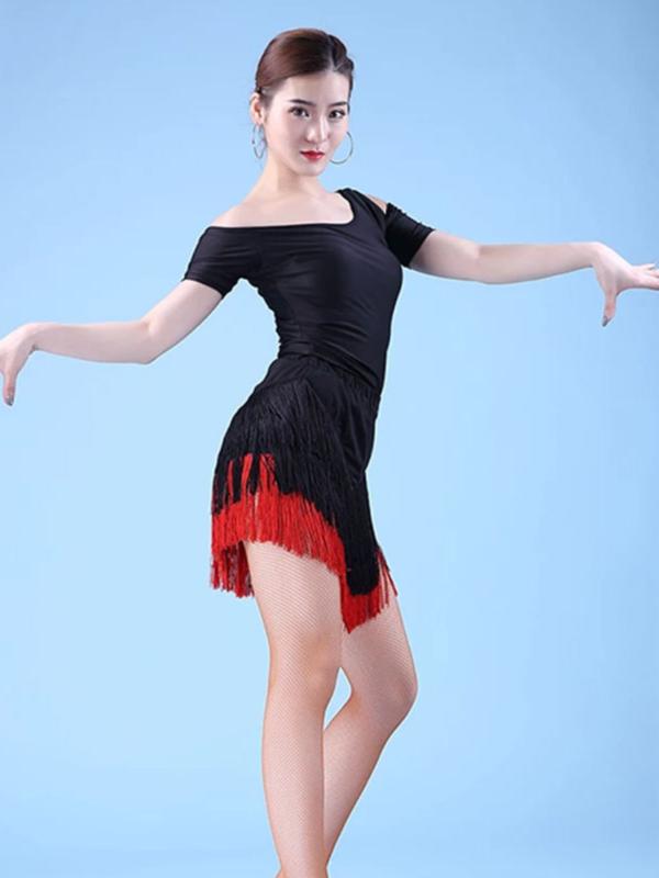 スカート レディース 秋 冬 ラテン ダンス タッセル スーツ 大人 社交 ダンス 分割 トレーニング スーツ ルンバ チャチャ 練 スーツ