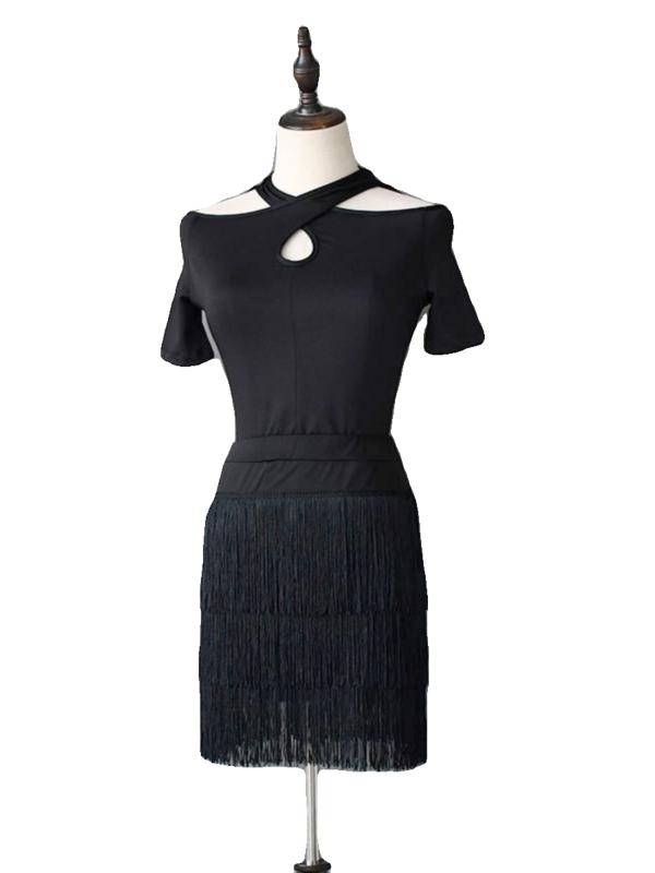 スカート レディース 秋 ラテン ダンス タッセル スーツ 練習服 大人 ルンバ チャチャ ダンス パフォーマンス 服 段 ショート