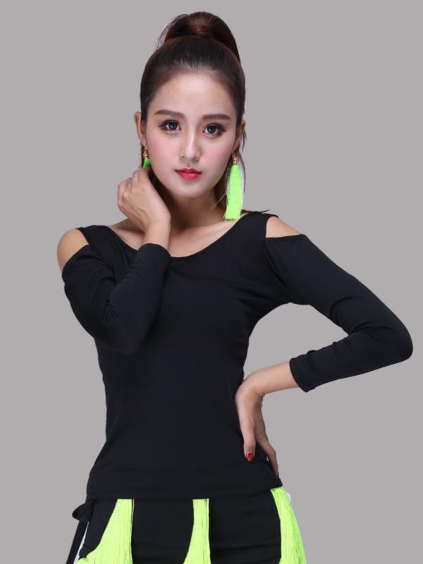 秋 冬 長袖 ダンス ウェア ラテン ダンス ボディスーツ ブラック トップス 標準 ダンサー プロ ルンバ ..