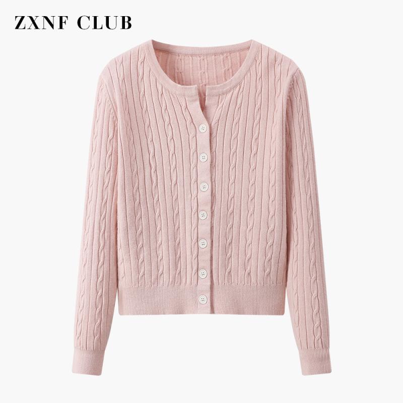 ジャケット レディース 秋 冬 春 長袖 ニット セーター カーディガン ショート アウタートップス 快適 ラウンドネック ショール ツイスト セーター