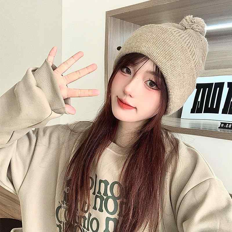 レディース 秋 冬 ニット ウール 帽 ソリッドカラー 耳保護 レトロ ボール 帽子 頭囲 大きく ゆったり 暖かい 顔…
