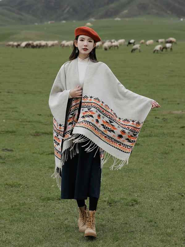 秋 冬 ショール おしゃれ ボヘミアン 両面 マント ショール トラベル ウェア 暖かい スカーフ マント アウターウェア
