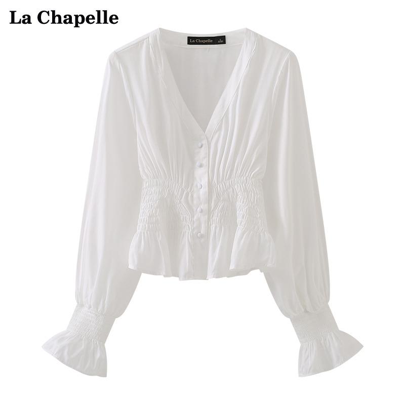 シャツ レディース 夏 カジュアル 長袖 トップス ファッション ロー Vネック プリーツ ベルスリーブ