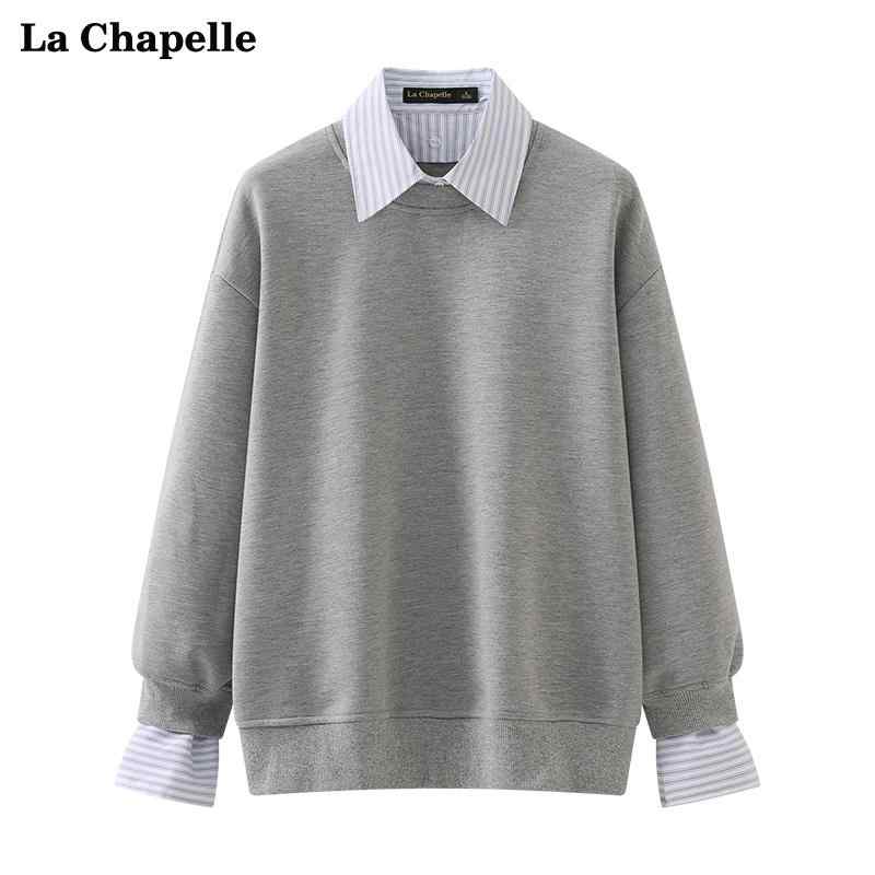 シャツ レディース 秋 ファッション ストライプ 継ぎ フェイク ツーピース スウェット ガールズ 学生 トップス