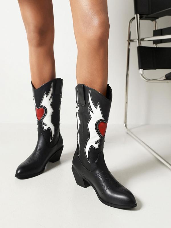 レディース ブーツ アメリカ y 2 k ミレニアム ホット ガール 赤 愛 ウエスタン カウボーイ ブーツ レトロ 厚手 ヒール 刺繍 ナイト ブーツ