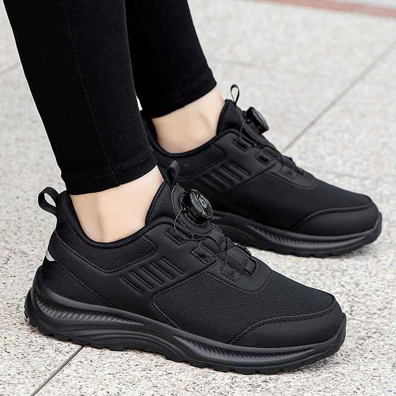 レディース 秋 ウォーキング シューズ 高齢靴 回転 バックル 靴 黒 快適 軽量 ランニング シューズ 高齢者