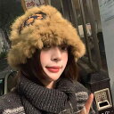 レディース 秋 冬 カジュアル ニット 帽子 ハット 高級 ウサギ 毛皮 フィッシャーマン かわいい ライオン