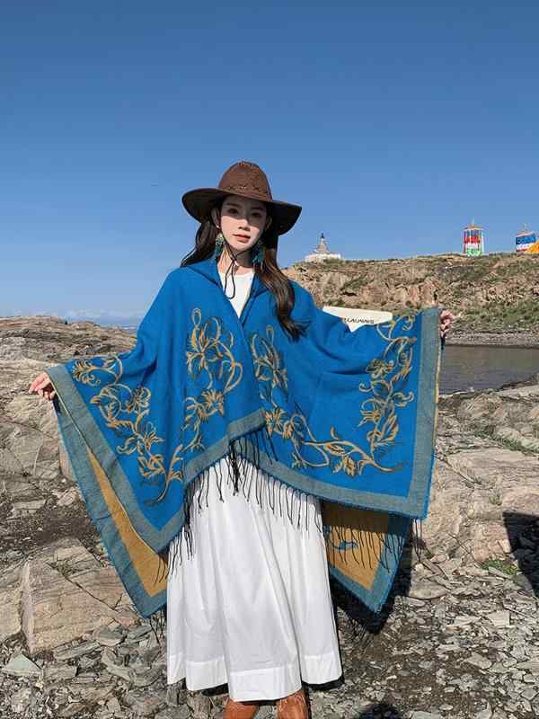 レディース 秋 冬 ショール おしゃれ 草原 旅行 衣装 エスニック 暖かい ショール フード マント